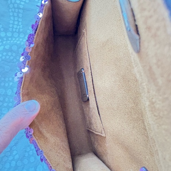 Coach sequined purple/lilac Flap Clutch Crossbody. NWT - Picture 7 of 14